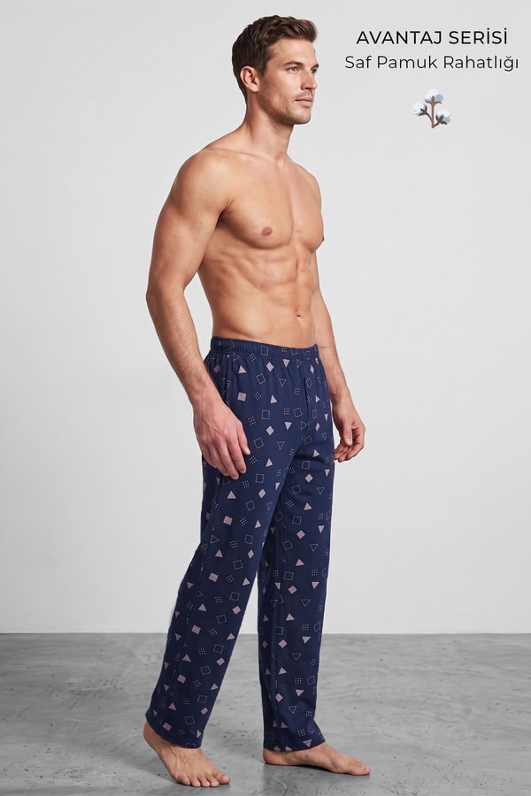 Mısırlı Erkek Geometrik Desen Alt Pijama Lacivert
