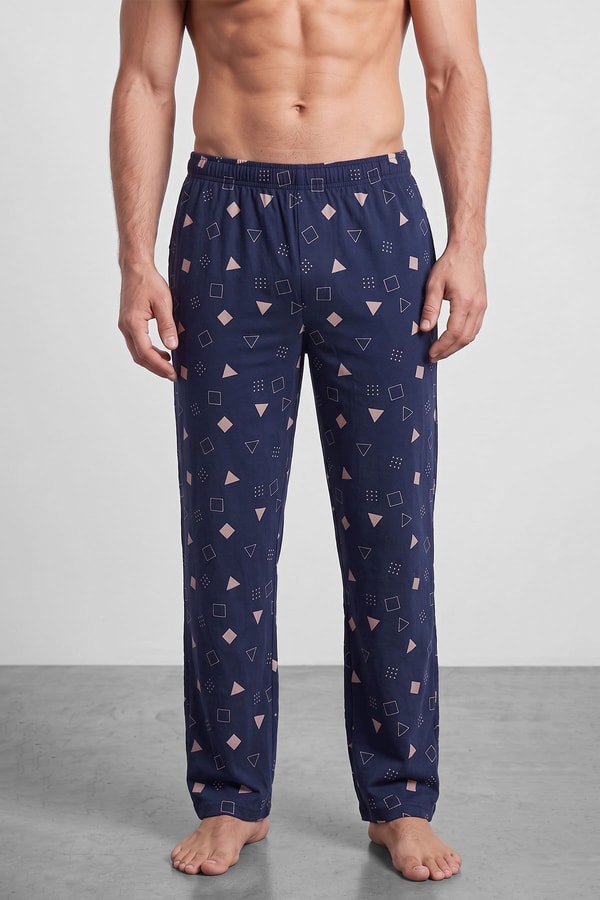 Mısırlı Erkek Geometrik Desen Alt Pijama Lacivert