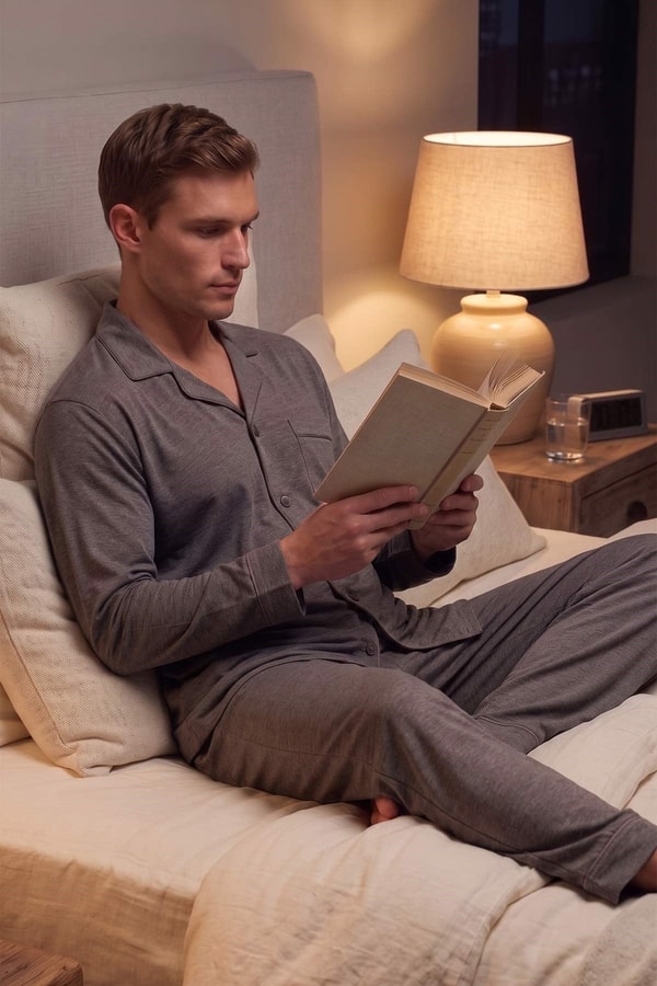 Mısırlı Erkek Gömlek Yaka Biye Detaylı Pijama Takım Kahverengi Melanj