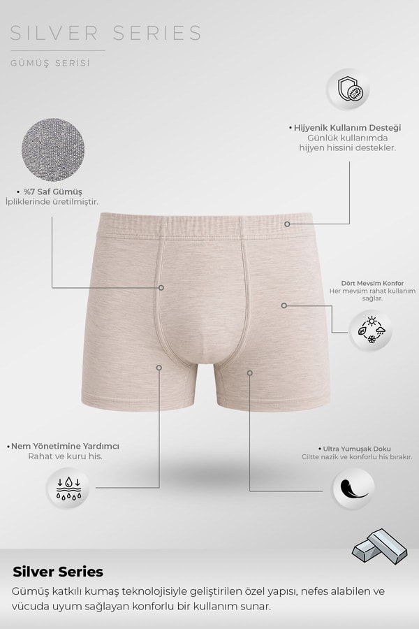 Mısırlı Erkek Gümüş Kısa Boxer Gri Melanj