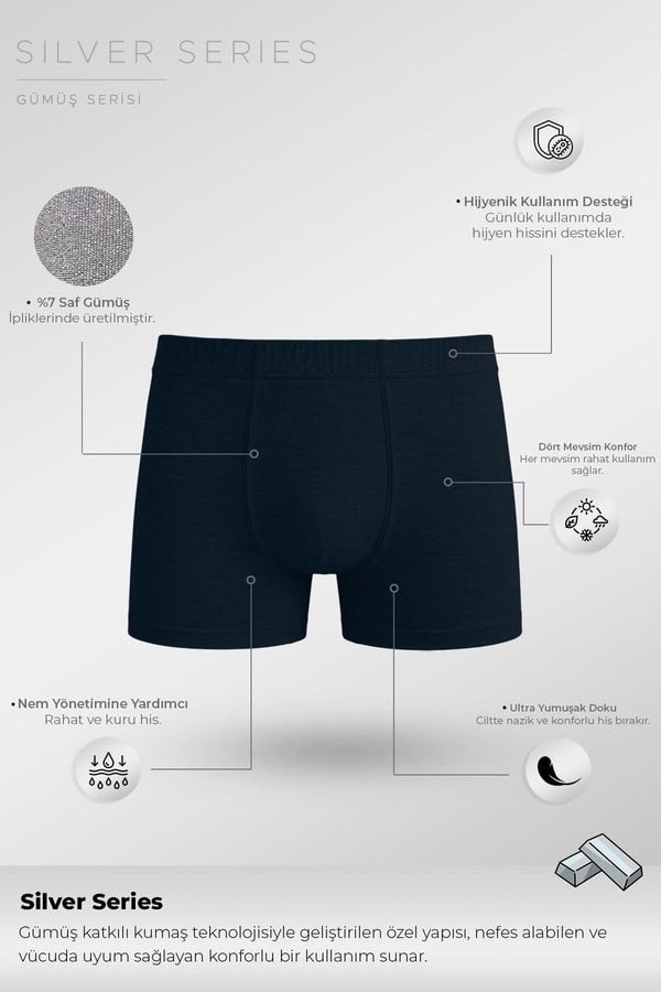 Mısırlı Erkek Gümüş Kısa Boxer Lacivert