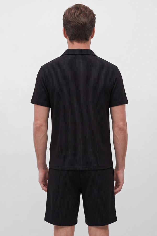 Mısırlı Erkek Jakarlı İnterlok Regular Fit Polo Tshirt Sort Takım Siyah