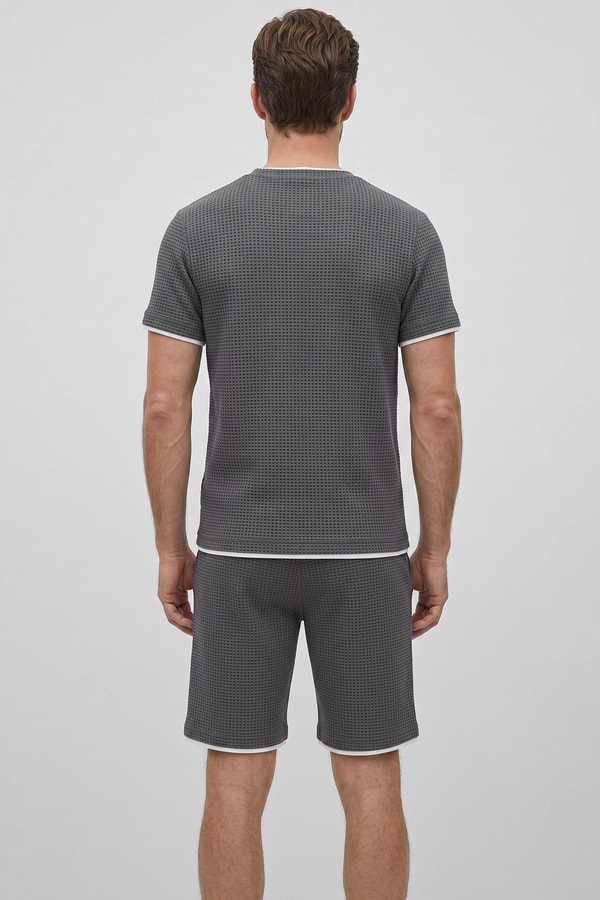 Mısırlı Erkek Jakarlı İnterlok Slim Fit Tshirt Sort Takım Antrasit