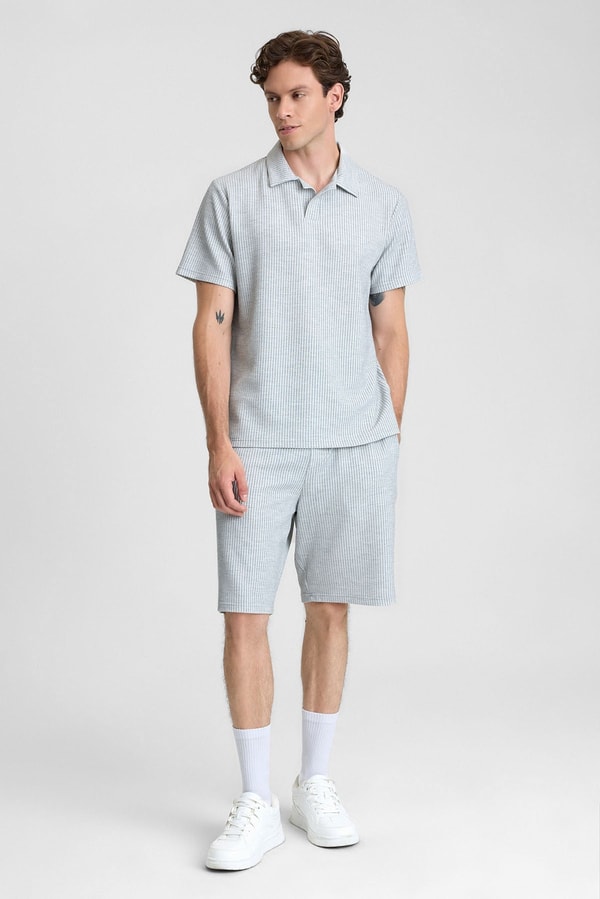 Mısırlı Erkek Jakarlı İnterlok Viskon Polo Yaka T-shirt Gri