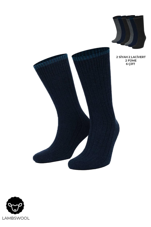 Mısırlı Erkek Kuzu Yünü (Lambswool) 6 Çift Kutulu Soket Çorap Çok Renki