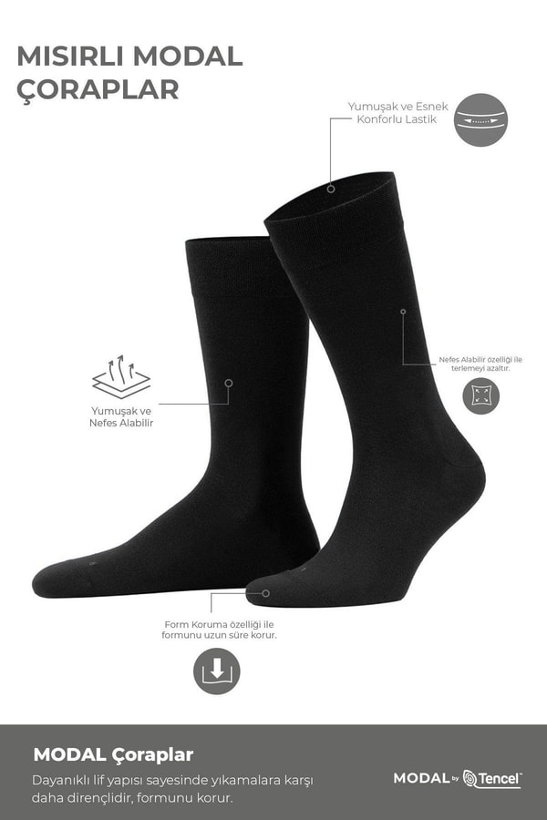 Mısırlı Erkek Modal Ergonomik Tekli Soket Çorap Siyah
