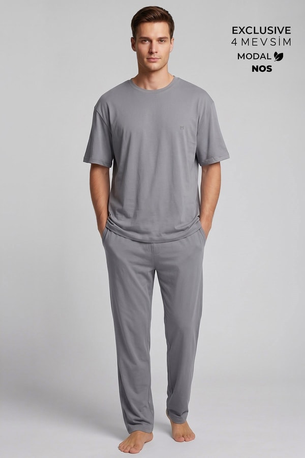 Mısırlı Erkek Modal Karışımlı Pijama Takım Gri