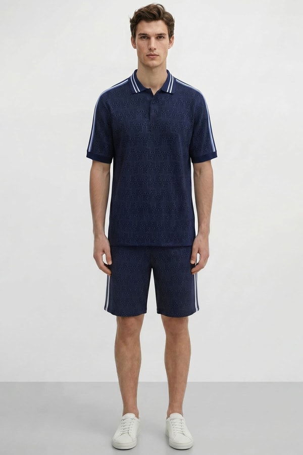 Mısırlı Erkek Monogram Tiktak Detaylı Polo Yaka T-shirt Lacivert