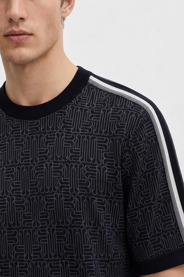 Mısırlı Erkek Monogram Tiktak Detaylı T-shirt Siyah