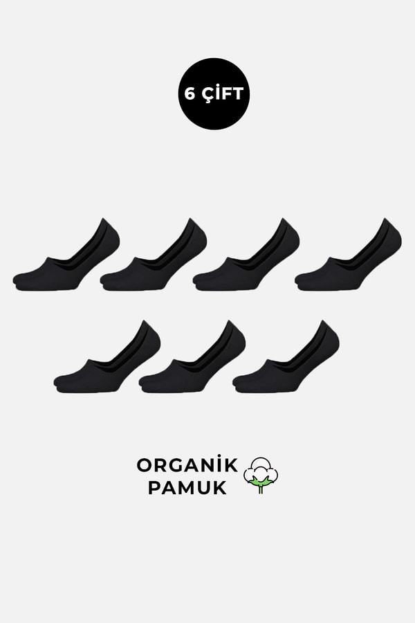 Mısırlı Erkek Organik Pamuklu 6 Çift Babet Çorap Siyah