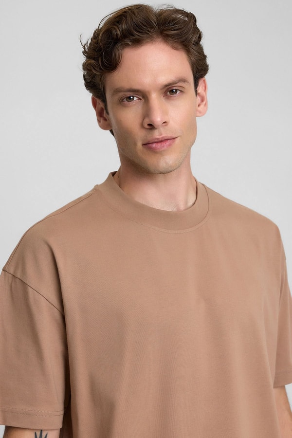 Mısırlı Erkek Oversize T-shirt Koyu Kahverengi