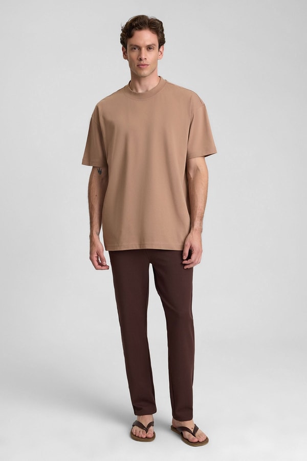 Mısırlı Erkek Oversize T-shirt Koyu Kahverengi