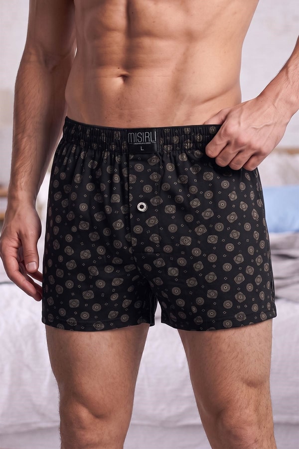 Mısırlı Erkek Pamuk Artemis Relax Fit Boxer Geometrik Desen/Siyah
