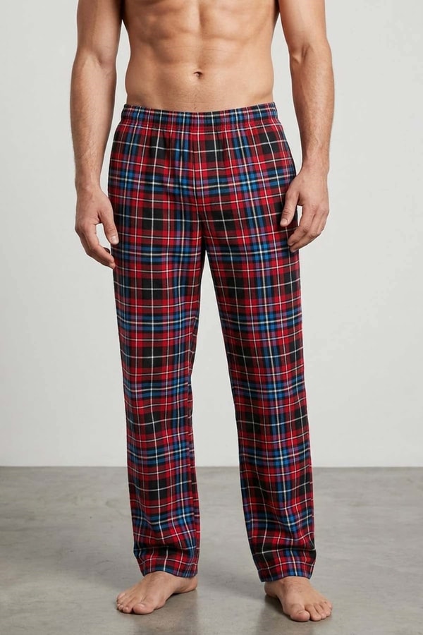 Mısırlı Erkek Pamuk Ekoseli Alt Pijama Kırmızı