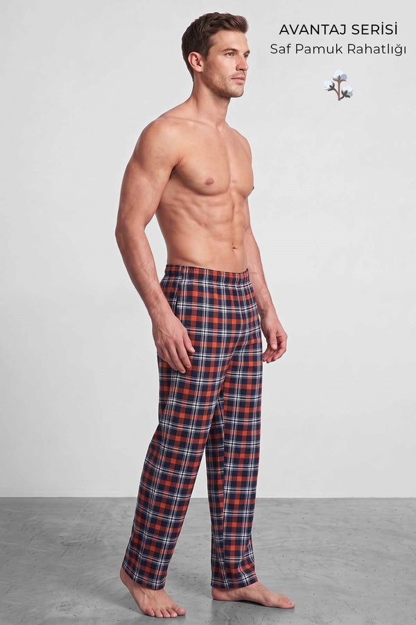 Mısırlı Erkek Pamuk Ekoseli Alt Pijama Oranj