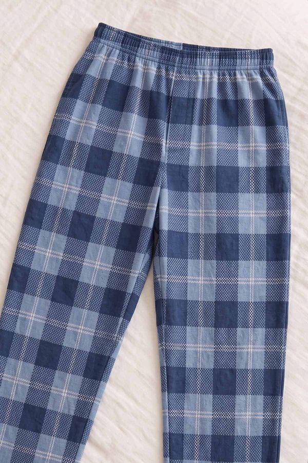 Mısırlı Erkek Pamuk Ekoseli Alt Pijama Mavi