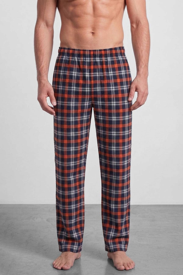 Mısırlı Erkek Pamuk Ekoseli Alt Pijama Oranj