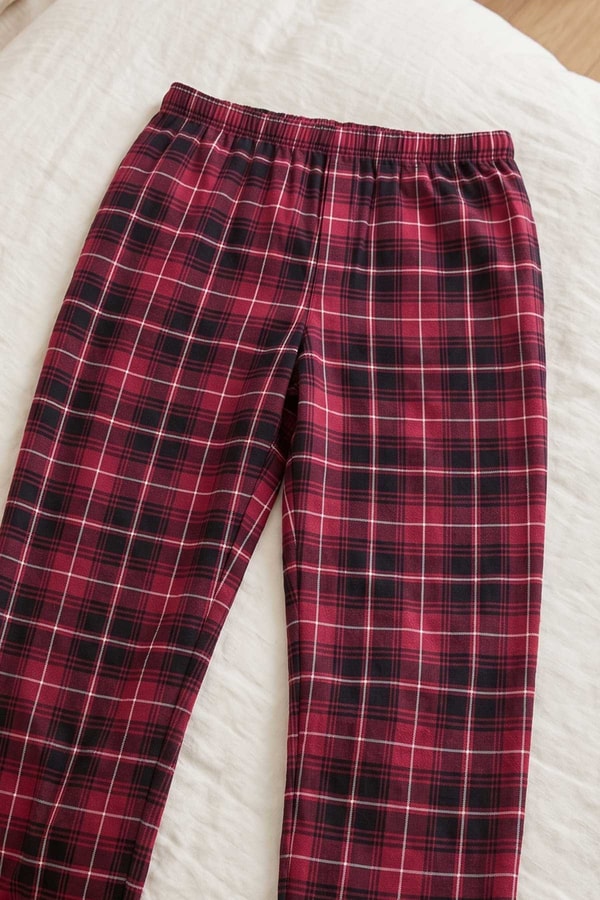 Mısırlı Erkek Pamuk Ekoseli Alt Pijama Açık Kırmızıı