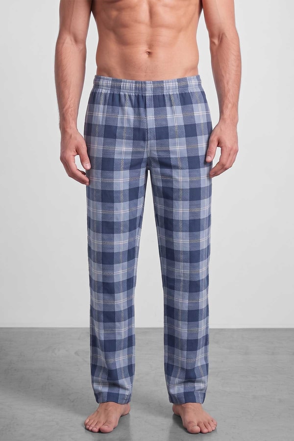 Mısırlı Erkek Pamuk Ekoseli Alt Pijama Mavi