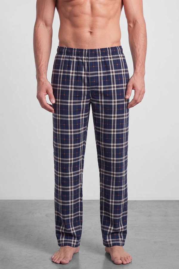 Mısırlı Erkek Pamuk Ekoseli Alt Pijama Saks