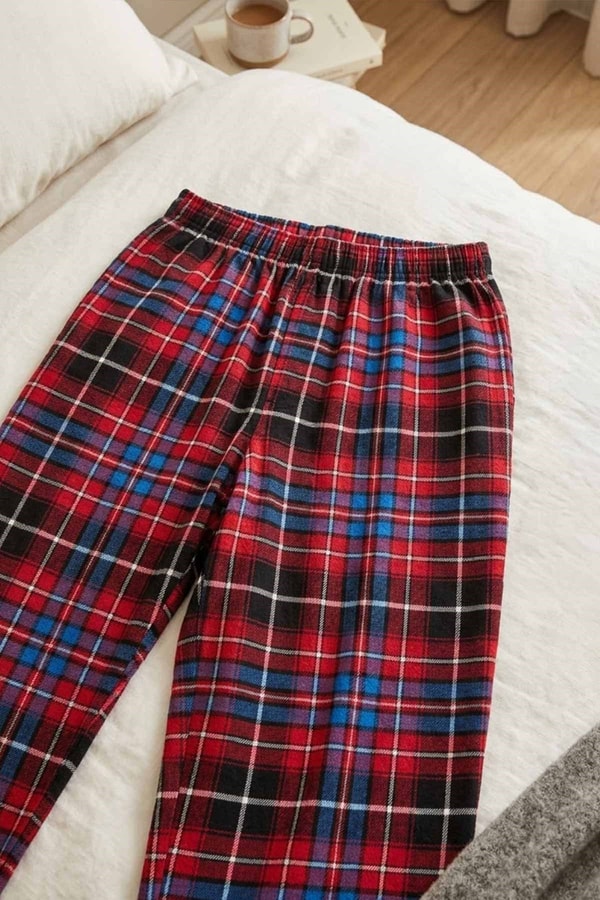 Mısırlı Erkek Pamuk Ekoseli Alt Pijama Kırmızı