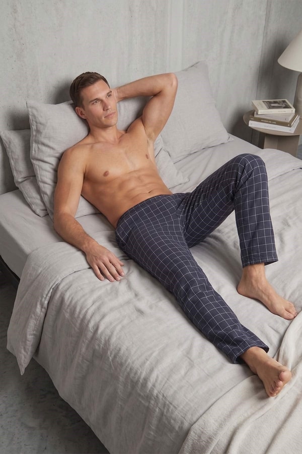 Mısırlı Erkek Pamuk İnce Ekoseli Alt  Pijama Lacivert