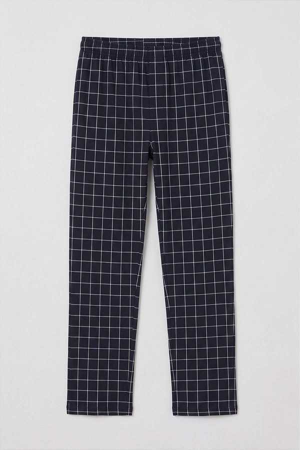 Mısırlı Erkek Pamuk İnce Ekoseli Alt  Pijama Lacivert