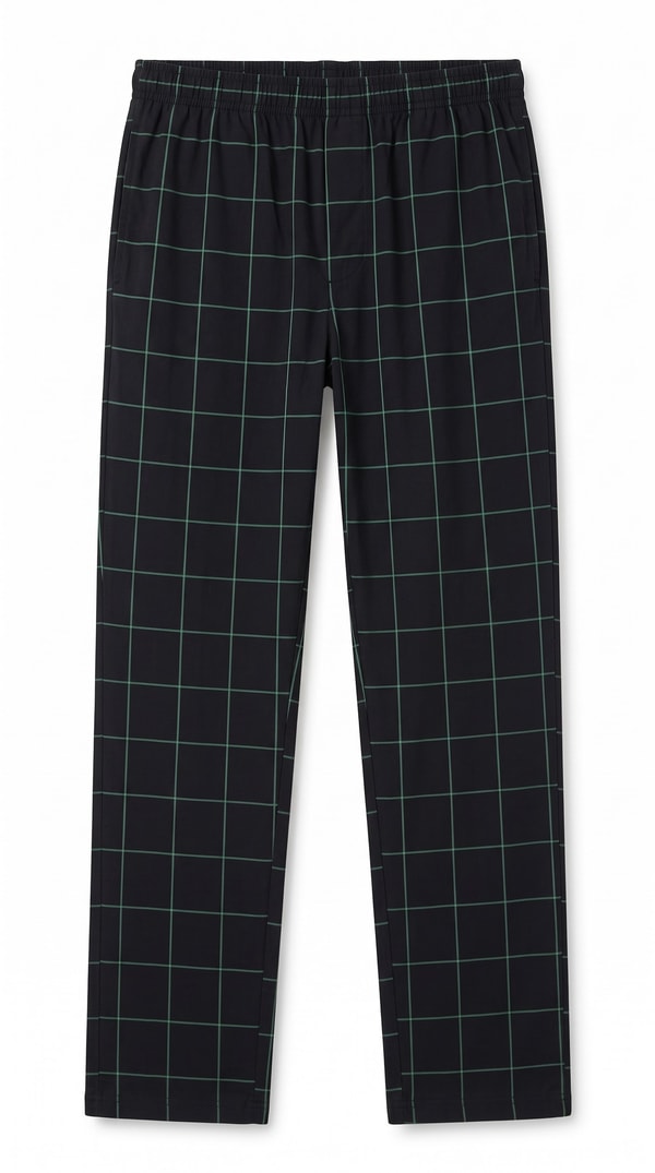 Mısırlı Erkek Pamuk İnce Ekoseli Alt  Pijama Siyah-Mint