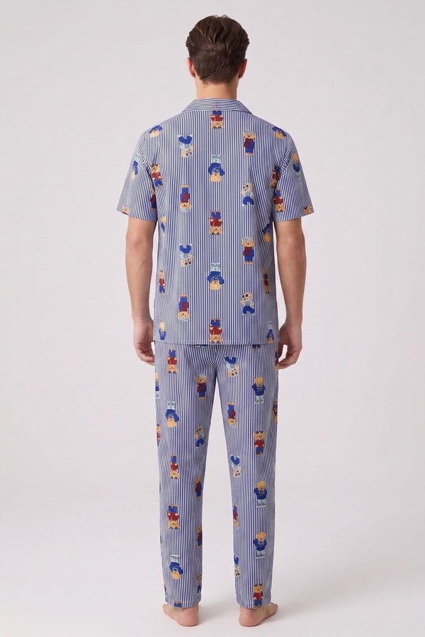 Mısırlı Erkek Pamuk Kısa Kollu Gömlek Pijama Takım Lacivert