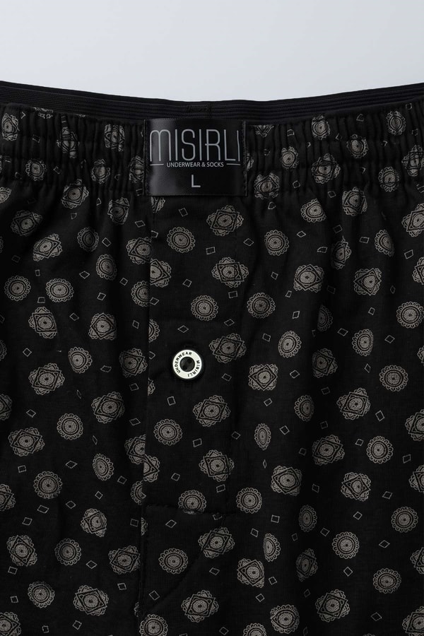 Mısırlı Erkek Pamuk Köşe Üçgen Relax Fit Boxer Geometrik Desen/Siyah