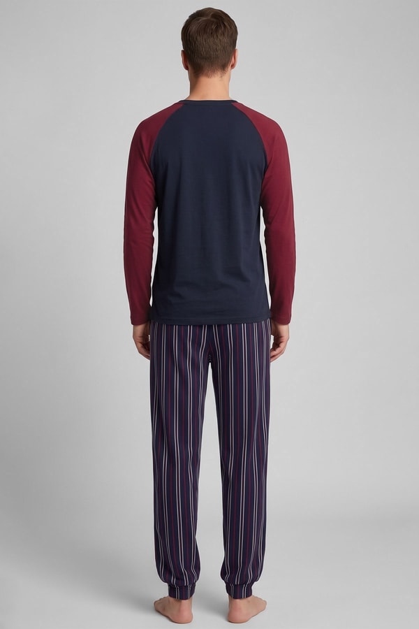 Mısırlı Erkek Pamuk Reglan Kol Pijama Takım Lacivert