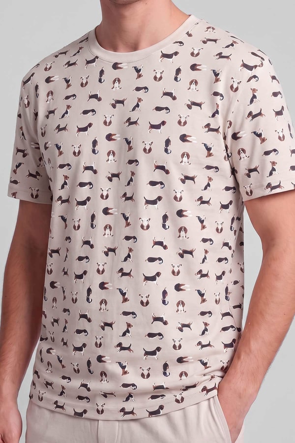 Mısırlı Erkek Pamuklu Animal Desenli Pijama Takım Açık Bej