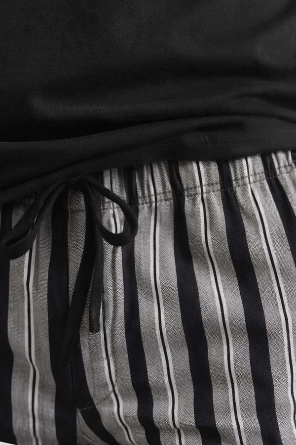 Mısırlı Erkek Pamuklu Bisiklet Yaka Çizgili Pijama Takım Siyah
