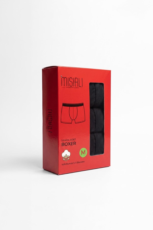Mısırlı Erkek PAMUKLU DAR (Slim) KALIP Klasik Boxer Üçlü Pack Siyah