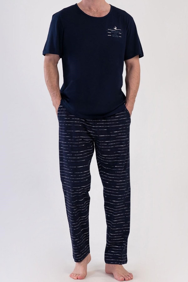 Mısırlı Erkek Pamuklu Kısa Kollu Pijama Takımı Lacivert