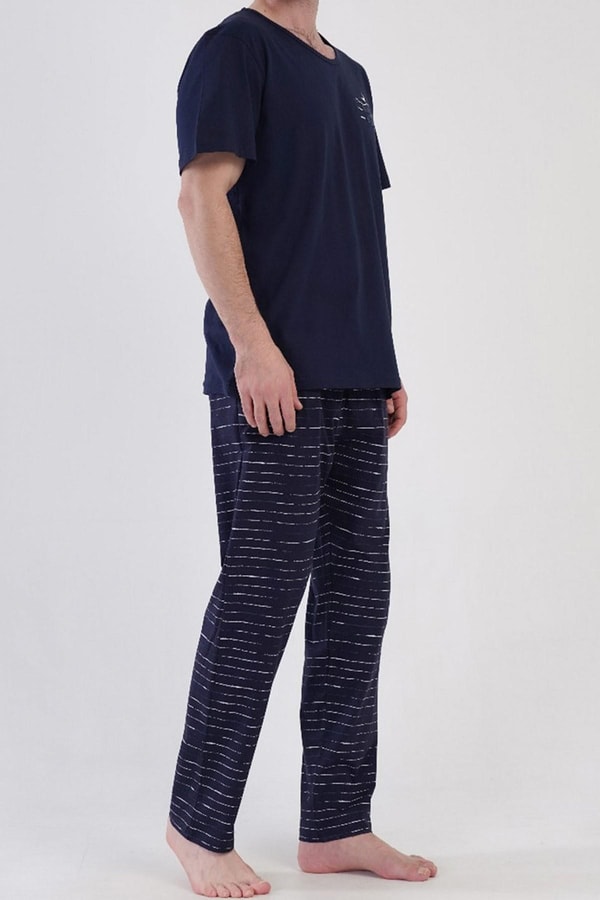 Mısırlı Erkek Pamuklu Kısa Kollu Pijama Takımı Lacivert