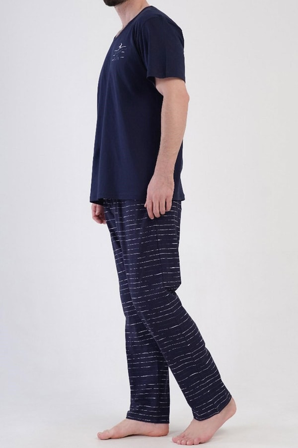 Mısırlı Erkek Pamuklu Kısa Kollu Pijama Takımı Lacivert