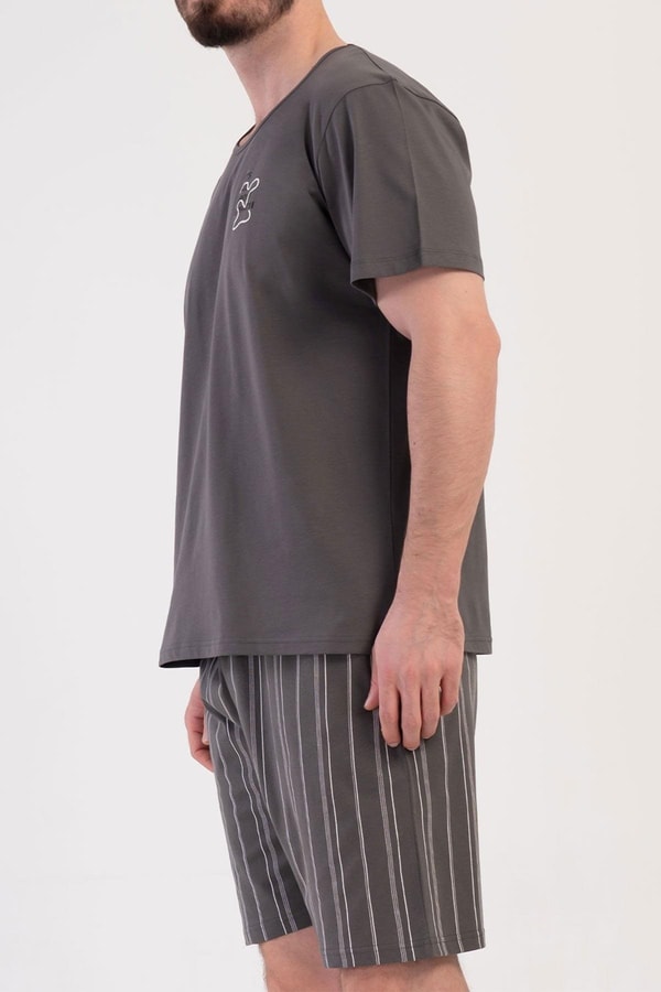 Mısırlı Erkek Pamuklu Kısa Kollu Şort Pijama Takımı Füme