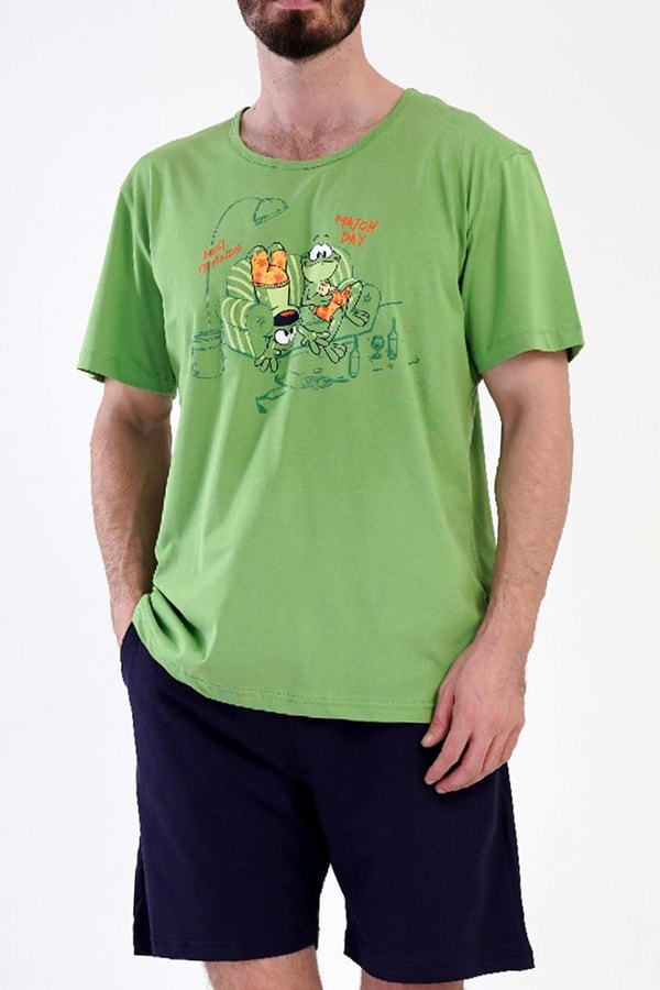 Mısırlı Erkek Pamuklu Kısa Kollu Şort Pijama Takımı Yeşil