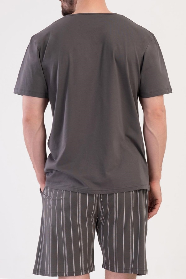 Mısırlı Erkek Pamuklu Kısa Kollu Şort Pijama Takımı Füme