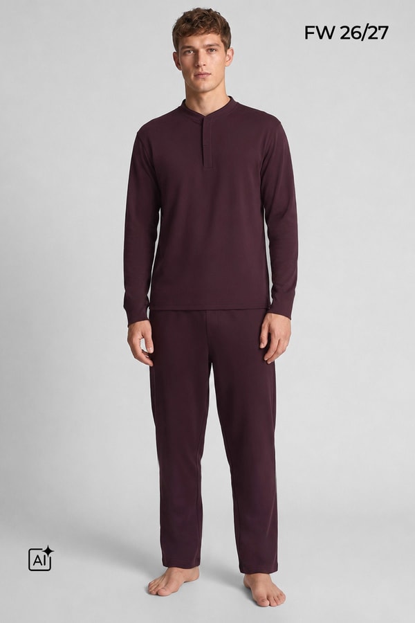 Mısırlı Erkek Pamuklu Uzun Kollu Hakim Yaka Pijama Takımı Bordo