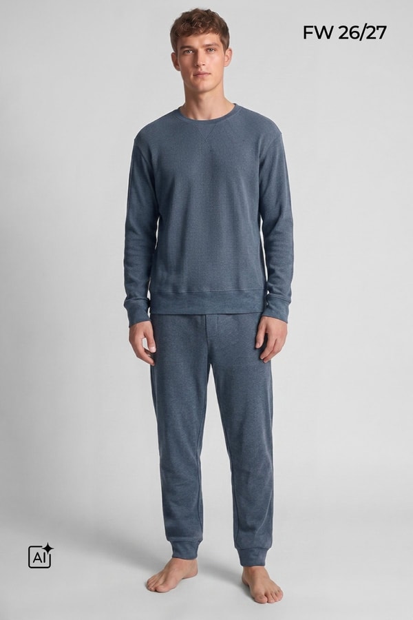 Mısırlı Erkek Pamuklu Uzun Kollu Pijama Takımı İndigo