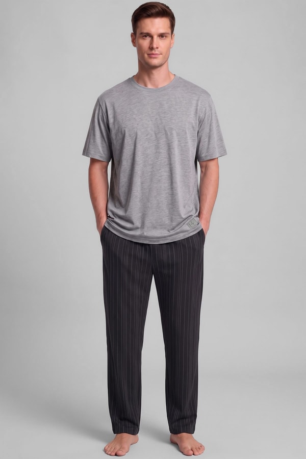 Mısırlı Erkek Relax Fit Penye T-shirt Gri Melanj