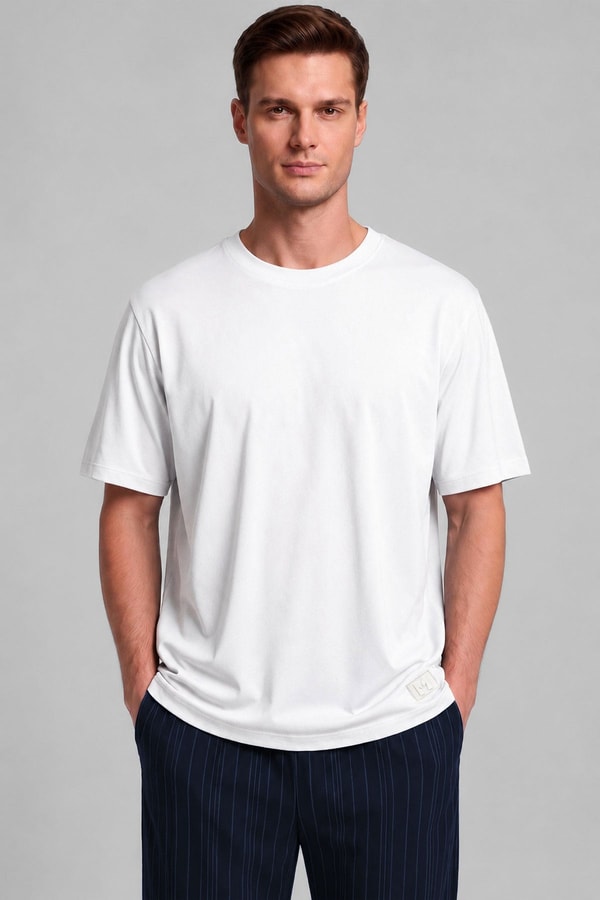 Mısırlı Erkek Relax Fit Penye T-shirt Beyaz
