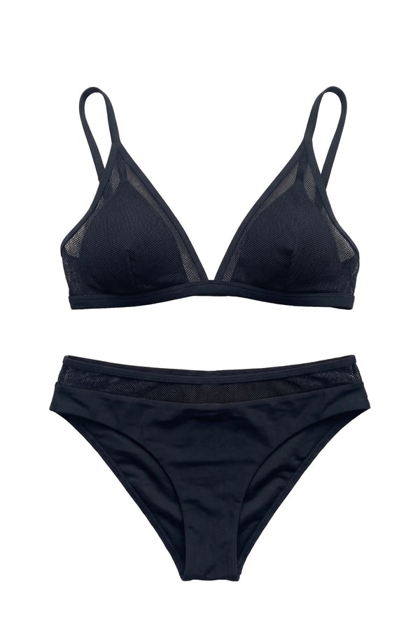 Mısırlı Fileli Üçgen Bikini Takım Siyah