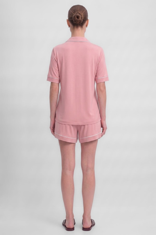 Mısırlı Kadın Bambu Pijama Gömlek Sort Takım Toz Pembe