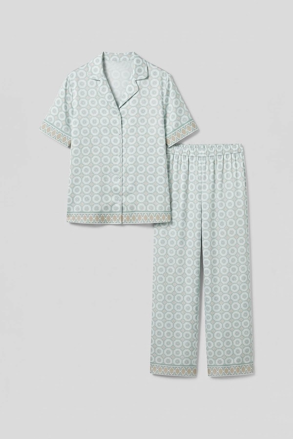 Mısırlı Kadın Bambu Saten Kısa Kol Pijama Takımı Çağla Yeşili