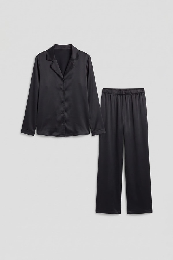 Mısırlı Kadın Bambu Saten Pijama Takımı Siyah