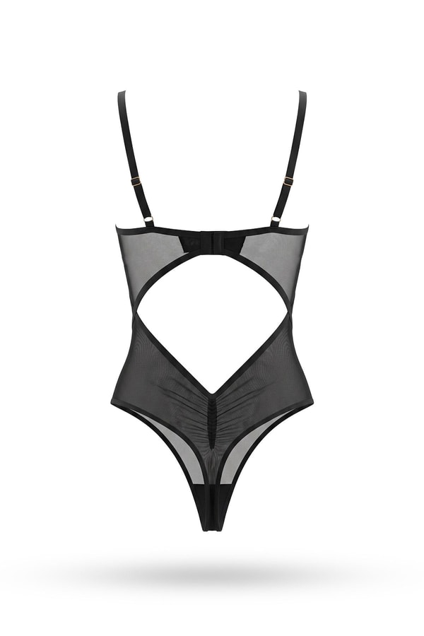 Mısırlı Kadın Deri Detaylı Metal Aksesuarlı Fantezi Body Siyah