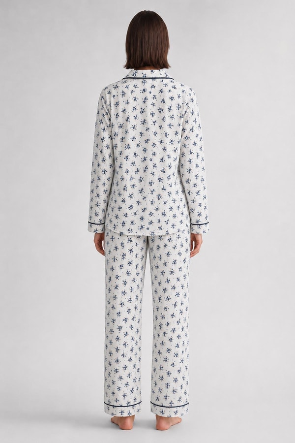 Mısırlı Kadın Düğmeli Çiçek Desenli Pijama Takım Lavender
